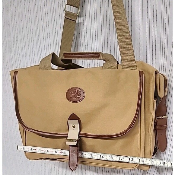 VTG Polo Ralph Lauren Shoulder Laptop Messenger Bag Leather Straps Canvas - Picture 8 of 10